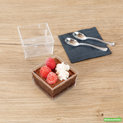 Wholesale Restaurantware Mini Serve 5 Oz Square Clear Plastic Dessert Cup - 2 3/4'' X 2 3/4'' X 1 3/4'' - 100 Count Box- Bulk