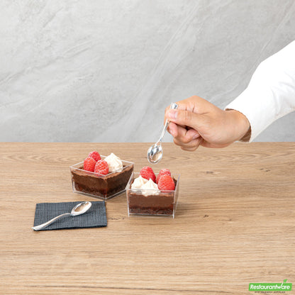 Wholesale Restaurantware Mini Serve 5 Oz Square Clear Plastic Dessert Cup - 2 3/4'' X 2 3/4'' X 1 3/4'' - 100 Count Box- Bulk
