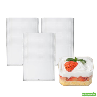 Wholesale Restaurantware Mini Serve 3 Oz Rectangle Clear Plastic Dessert Cup - 3 1/4" X 2" X 2" - 100 Count Box- Bulk