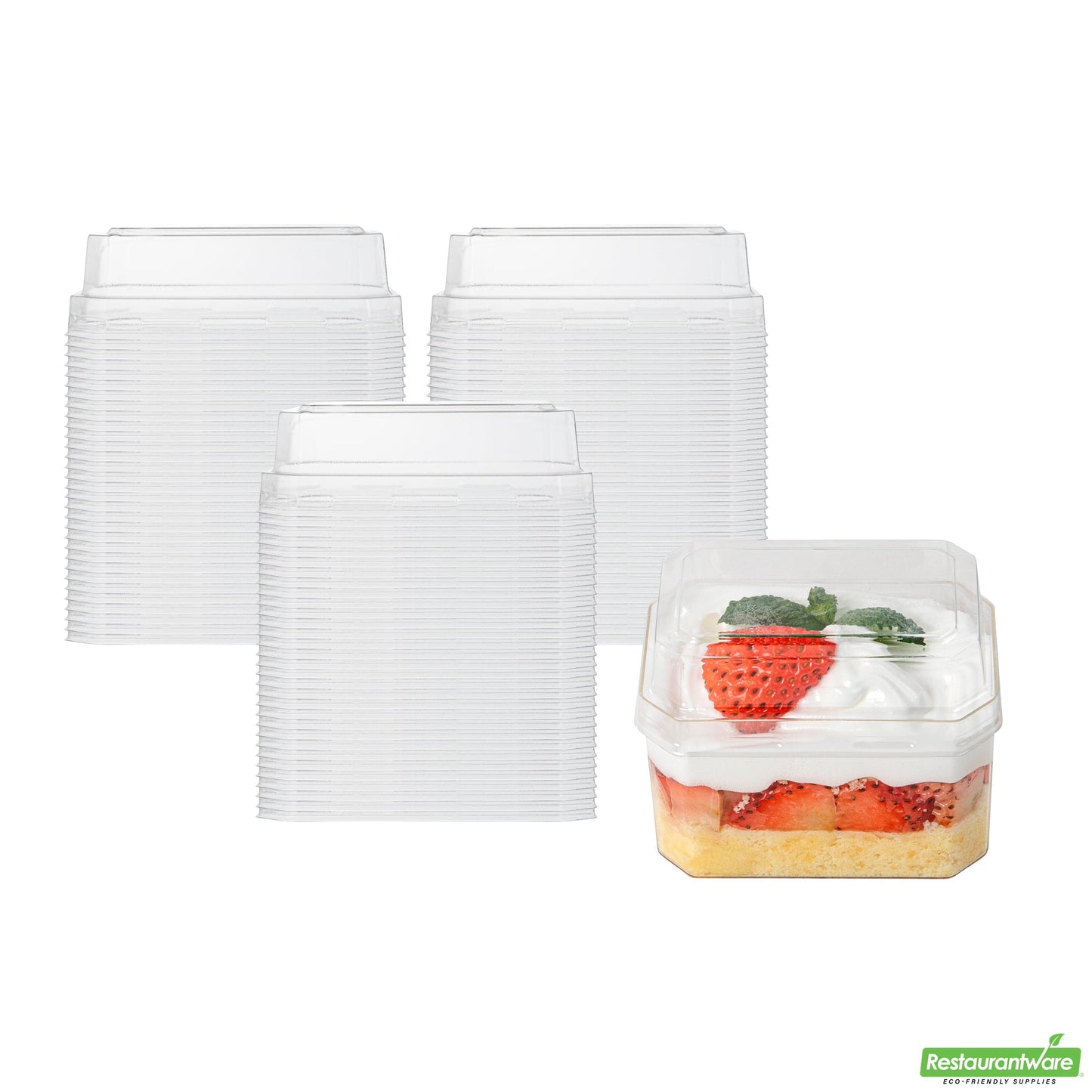 Wholesale Restaurantware Mini Serve Rectangle Clear Plastic Dome Lid - Fits 3 Oz Dessert Cup - 25 Count Box- Bulk
