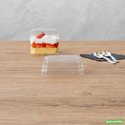 Wholesale Restaurantware Mini Serve Rectangle Clear Plastic Dome Lid - Fits 3 Oz Dessert Cup - 100 Count Box- Bulk