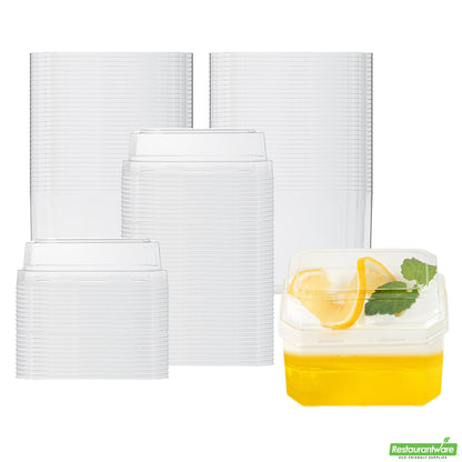 Wholesale Restaurantware Mini Serve 3 Oz Rectangle Clear Plastic Dessert Cup - with Lid - 3 1/4'' X 2'' X 2'' - 100 Count Box- Bulk