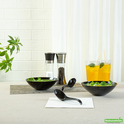 Wholesale Restaurantware RW Base Black Plastic Asian Soup Spoon - 6 1/2 X 1 3/4 X 3 1/4 - 100 Count Box- Bulk