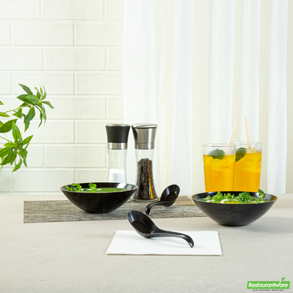 Wholesale Restaurantware Black Plastic Asian Soup Spoon - 6 1/2" X 1 3/4" X 3 1/4" - 1000 Count Box- Bulk