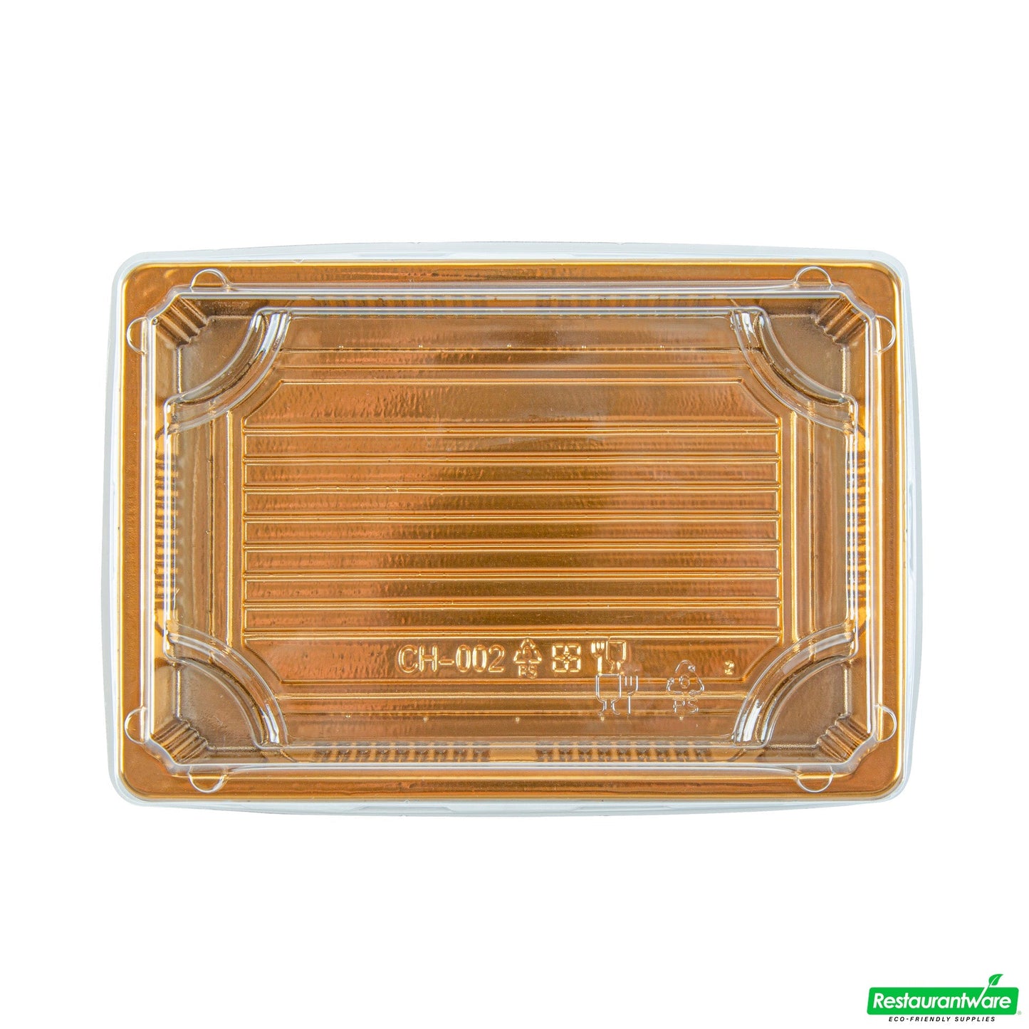 Wholesale Restaurantware Roku Rectangle Gold Plastic Take Out Sushi Tray - with Clear Lid - 7" X 5" X 1 1/2" - 100 Count Box- Bulk