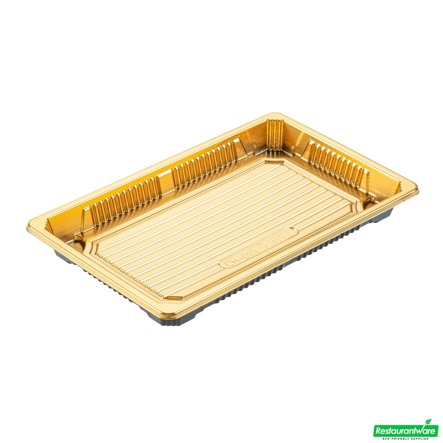 Wholesale Restaurantware Roku Rectangle Gold Plastic Take Out Sushi Tray - with Clear Lid - 8 1/4" X 5 1/4" X 1 1/2" - 100 Count Box- Bulk