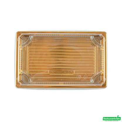 Wholesale Restaurantware Roku Rectangle Gold Plastic Take Out Sushi Tray - with Clear Lid - 8 1/4" X 5 1/4" X 1 1/2" - 100 Count Box- Bulk