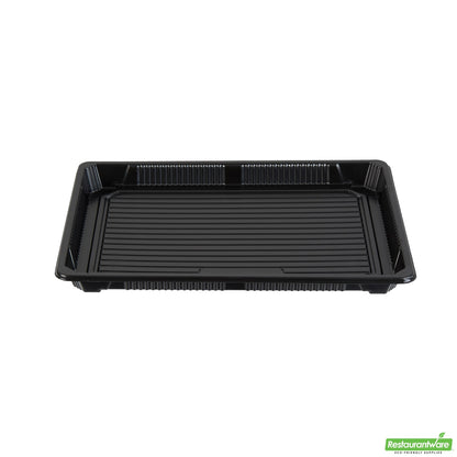 Wholesale Restaurantware Roku Rectangle Black Plastic Take Out Sushi Tray - with Clear Lid - 10" X 7 1/4" X 1 3/4" - 100 Count Box- Bulk