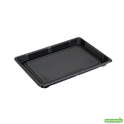 Wholesale Restaurantware Roku Rectangle Black Plastic Take Out Sushi Tray - with Clear Lid - 10" X 7 1/4" X 1 3/4" - 100 Count Box- Bulk