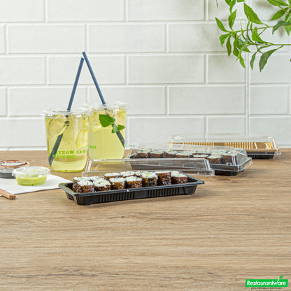 Wholesale Restaurantware Roku Rectangle Black Plastic Take Out Sushi Tray - with Clear Lid - 8 1/2" X 3 1/4" X 1 3/4" - 100 Count Box- Bulk