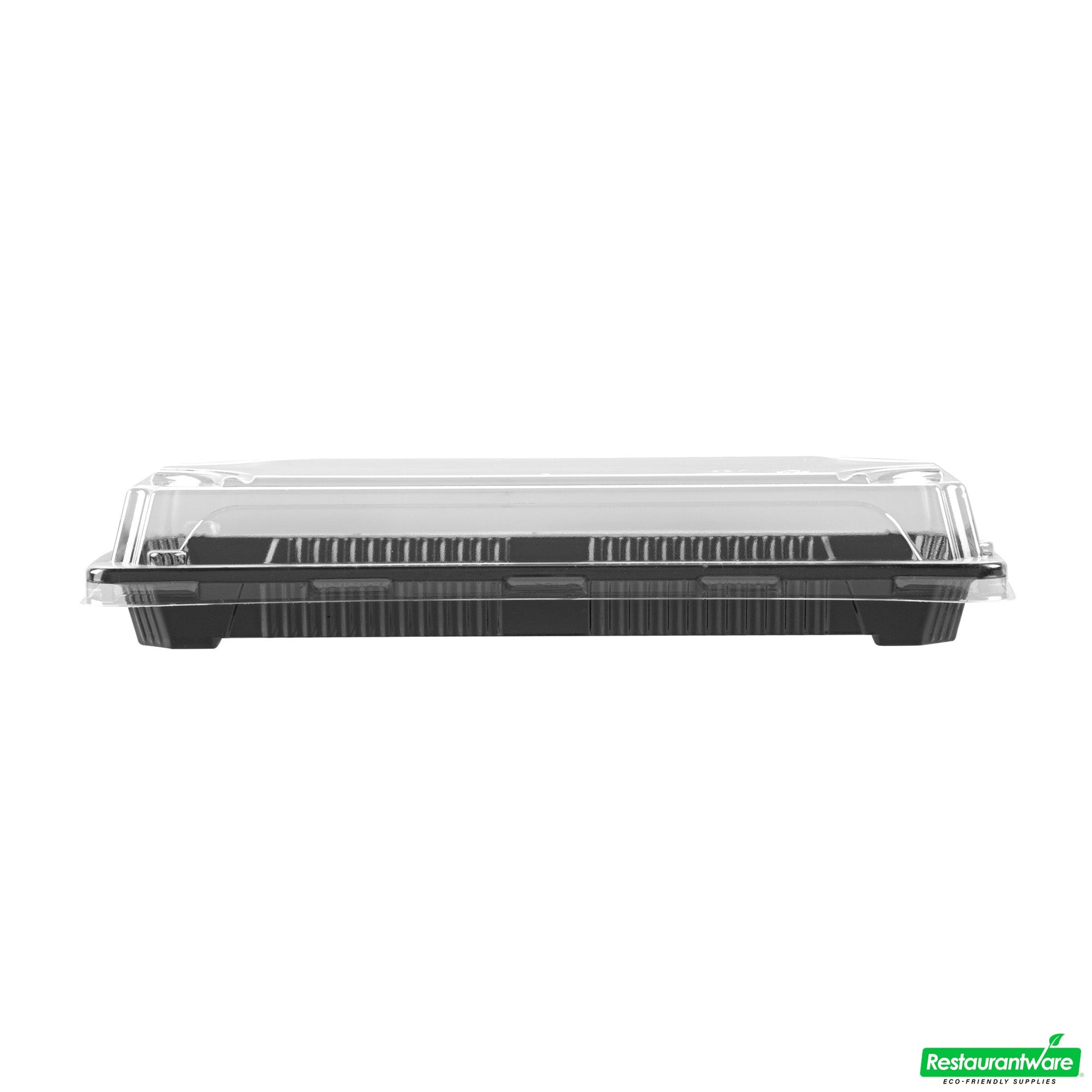 Wholesale Restaurantware Roku Rectangle Black Plastic Take Out Sushi Tray - with Clear Lid - 8 1/2" X 3 1/4" X 1 3/4" - 100 Count Box- Bulk