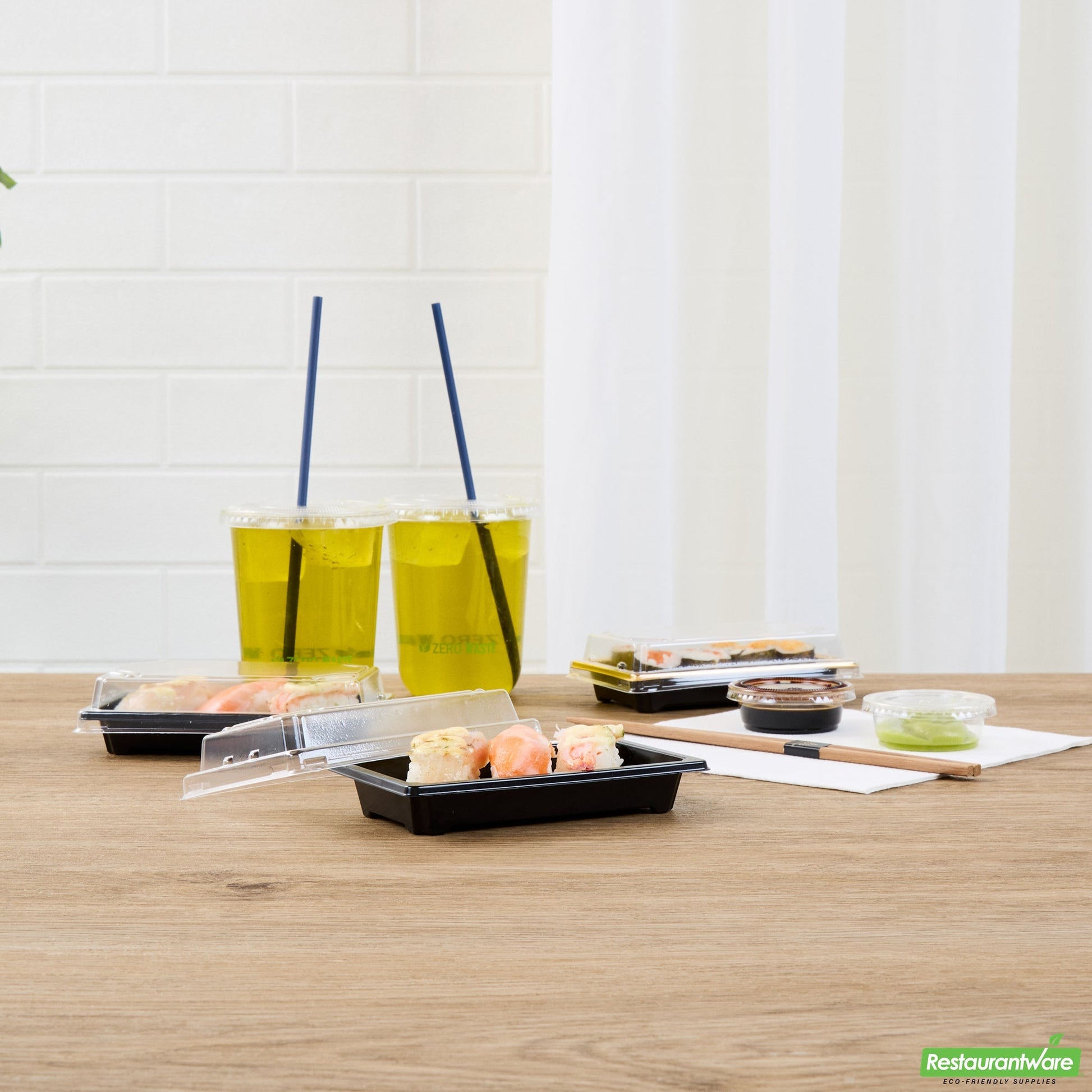 Wholesale Restaurantware Roku Rectangle Black Plastic Take Out Sushi Tray - with Clear Lid - 5 1/4" X 3 1/4" X 1 1/2" - 100 Count Box- Bulk