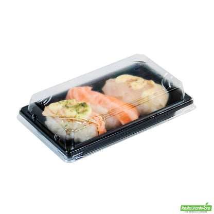 Wholesale Restaurantware Roku Rectangle Black Plastic Take Out Sushi Tray - with Clear Lid - 5 1/4" X 3 1/4" X 1 1/2" - 100 Count Box- Bulk