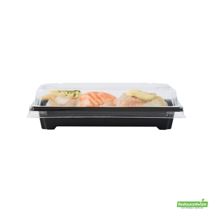 Wholesale Restaurantware Roku Rectangle Black Plastic Take Out Sushi Tray - with Clear Lid - 5 1/4" X 3 1/4" X 1 1/2" - 100 Count Box- Bulk