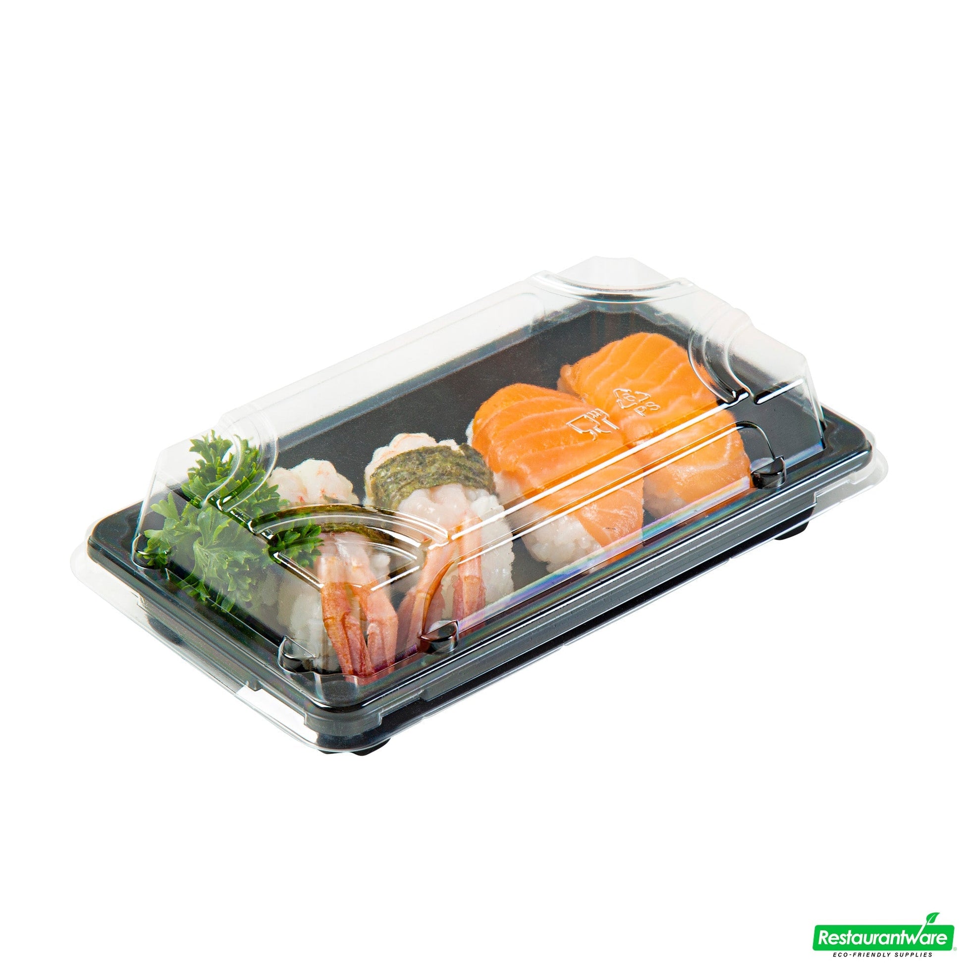 Wholesale Restaurantware Roku Rectangle Black Plastic Take Out Sushi Tray - with Clear Lid - 6" X 3 1/2" X 1 3/4" - 100 Count Box- Bulk