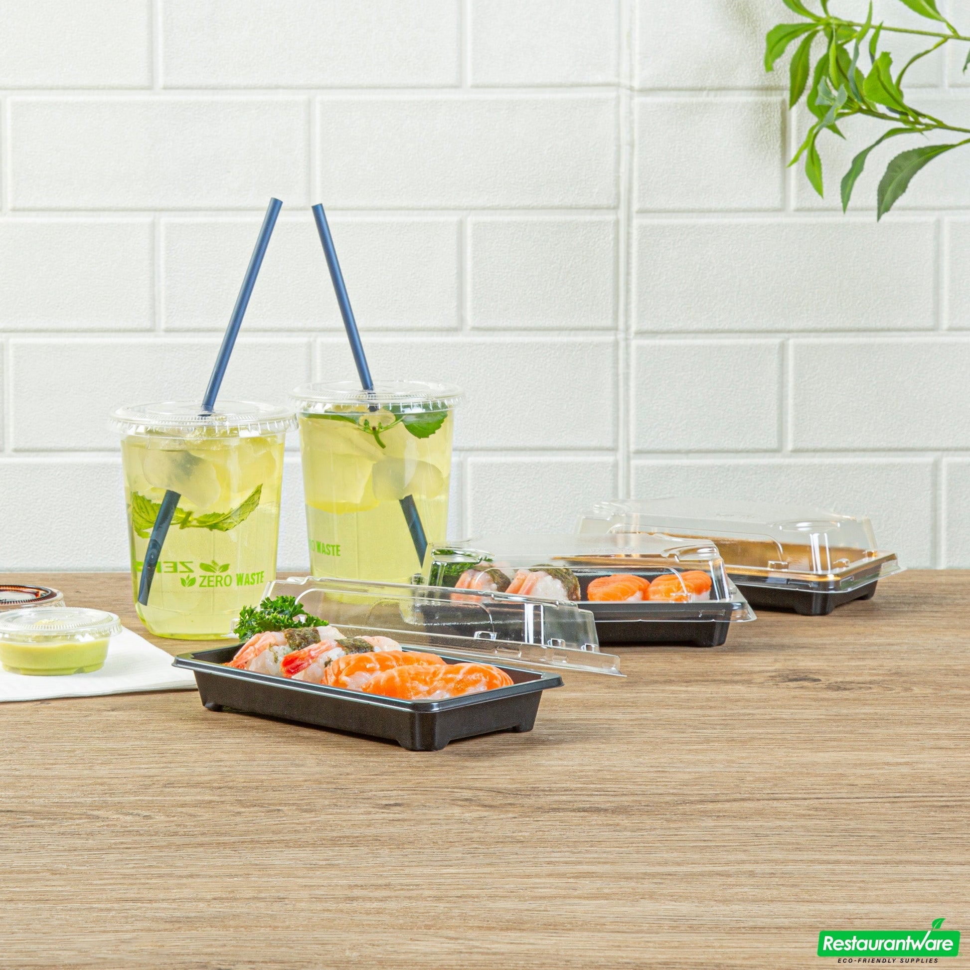 Wholesale Restaurantware Roku Rectangle Black Plastic Take Out Sushi Tray - with Clear Lid - 6" X 3 1/2" X 1 3/4" - 100 Count Box- Bulk