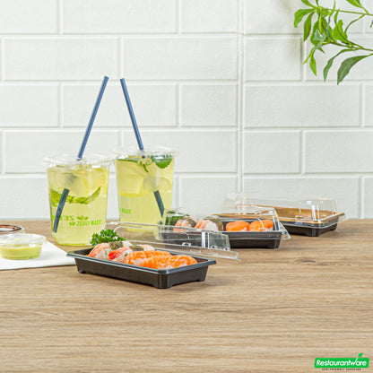 Wholesale Restaurantware Roku Rectangle Black Plastic Take Out Sushi Tray - with Clear Lid - 6" X 3 1/2" X 1 3/4" - 100 Count Box- Bulk