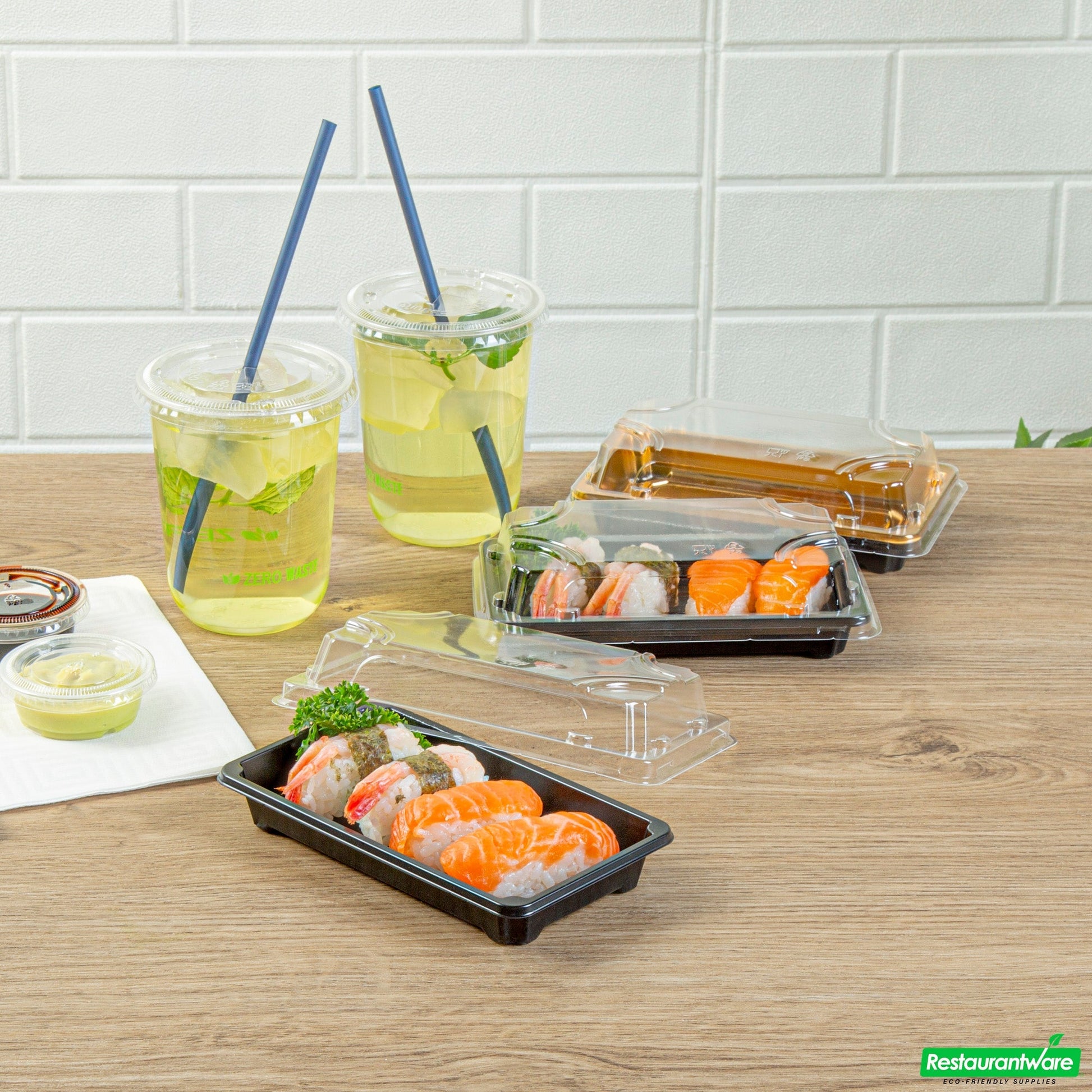 Wholesale Restaurantware Roku Rectangle Black Plastic Take Out Sushi Tray - with Clear Lid - 6" X 3 1/2" X 1 3/4" - 100 Count Box- Bulk