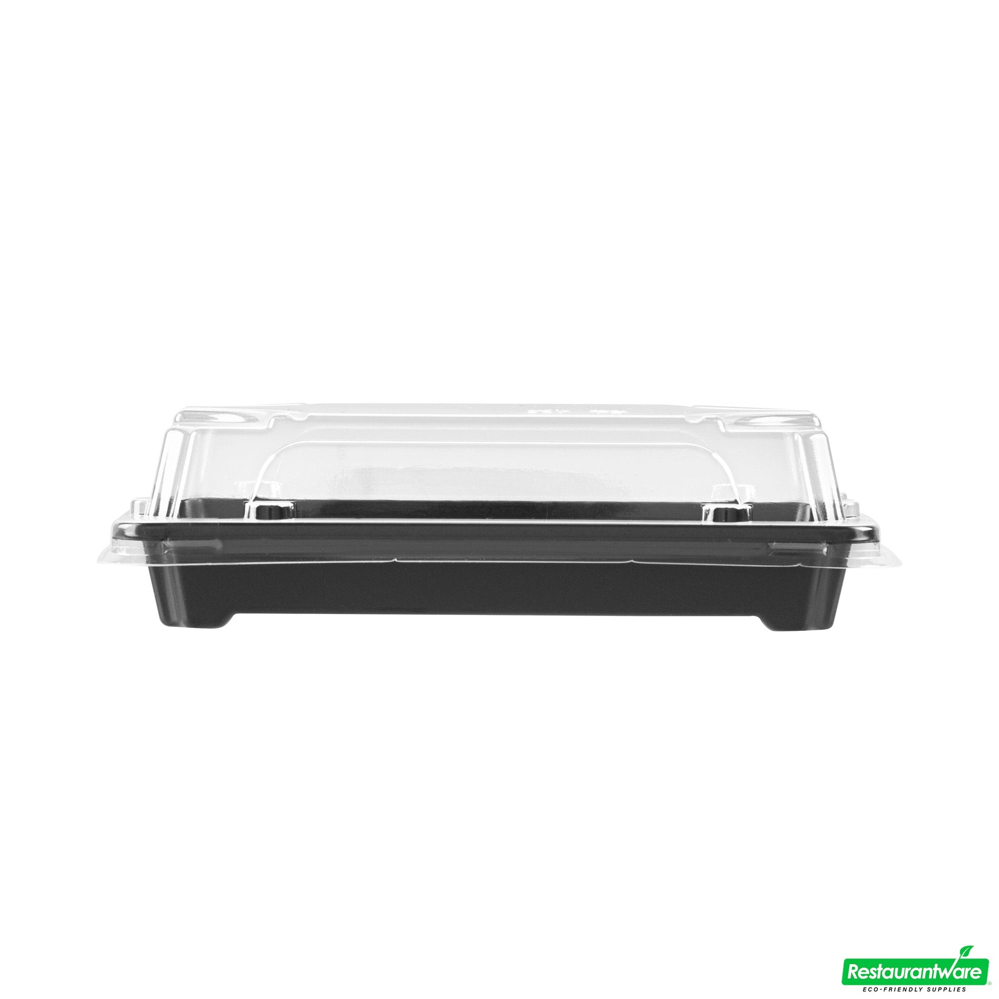 Wholesale Restaurantware Roku Rectangle Black Plastic Take Out Sushi Tray - with Clear Lid - 6" X 3 1/2" X 1 3/4" - 100 Count Box- Bulk