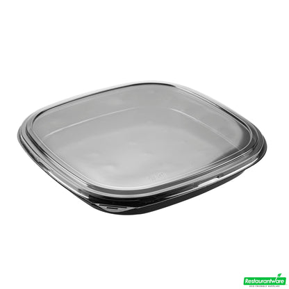 Wholesale Restaurantware Roku Square Black Plastic Take Out Sushi Tray - with Clear Lid - 12 1/2" X 12 1/2" X 1 3/4" - 100 Count Box- Bulk