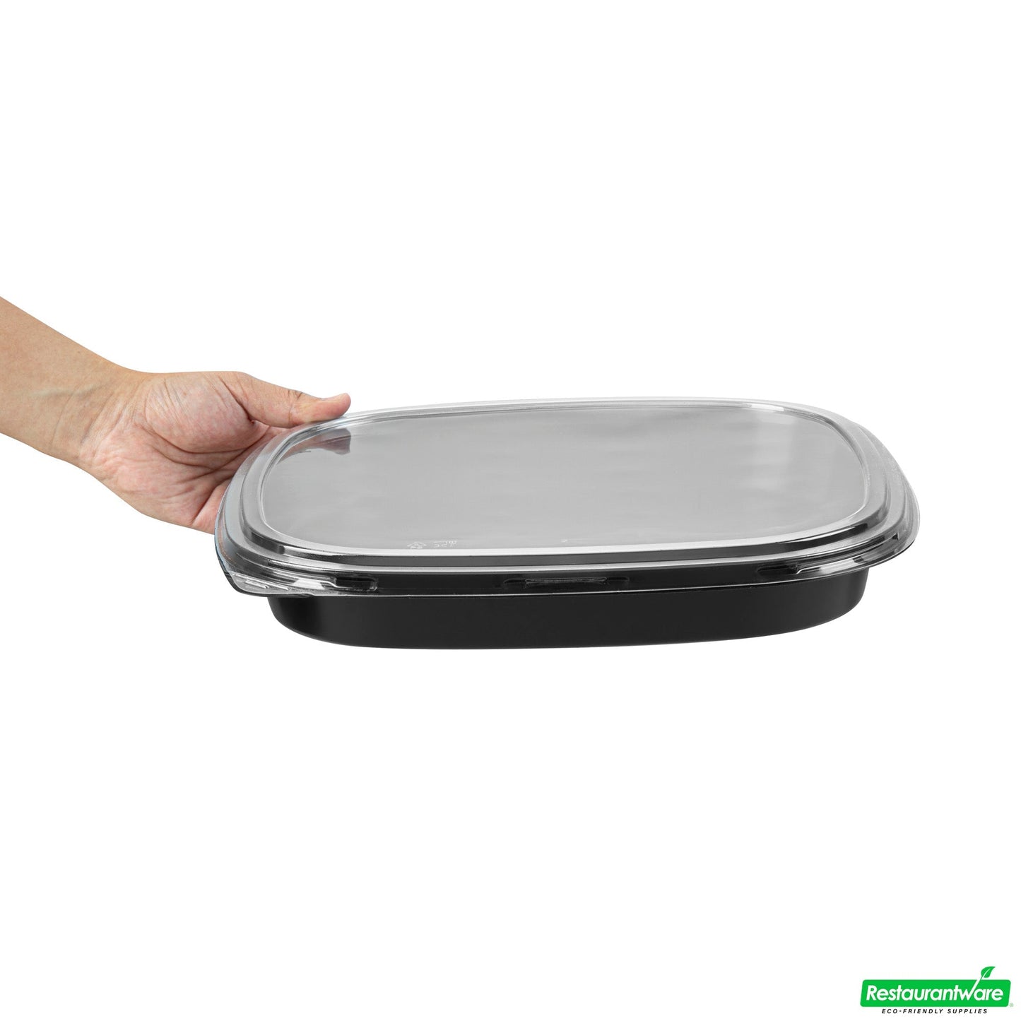 Wholesale Restaurantware Roku Square Black Plastic Take Out Sushi Tray - with Clear Lid - 12 1/2" X 12 1/2" X 1 3/4" - 100 Count Box- Bulk