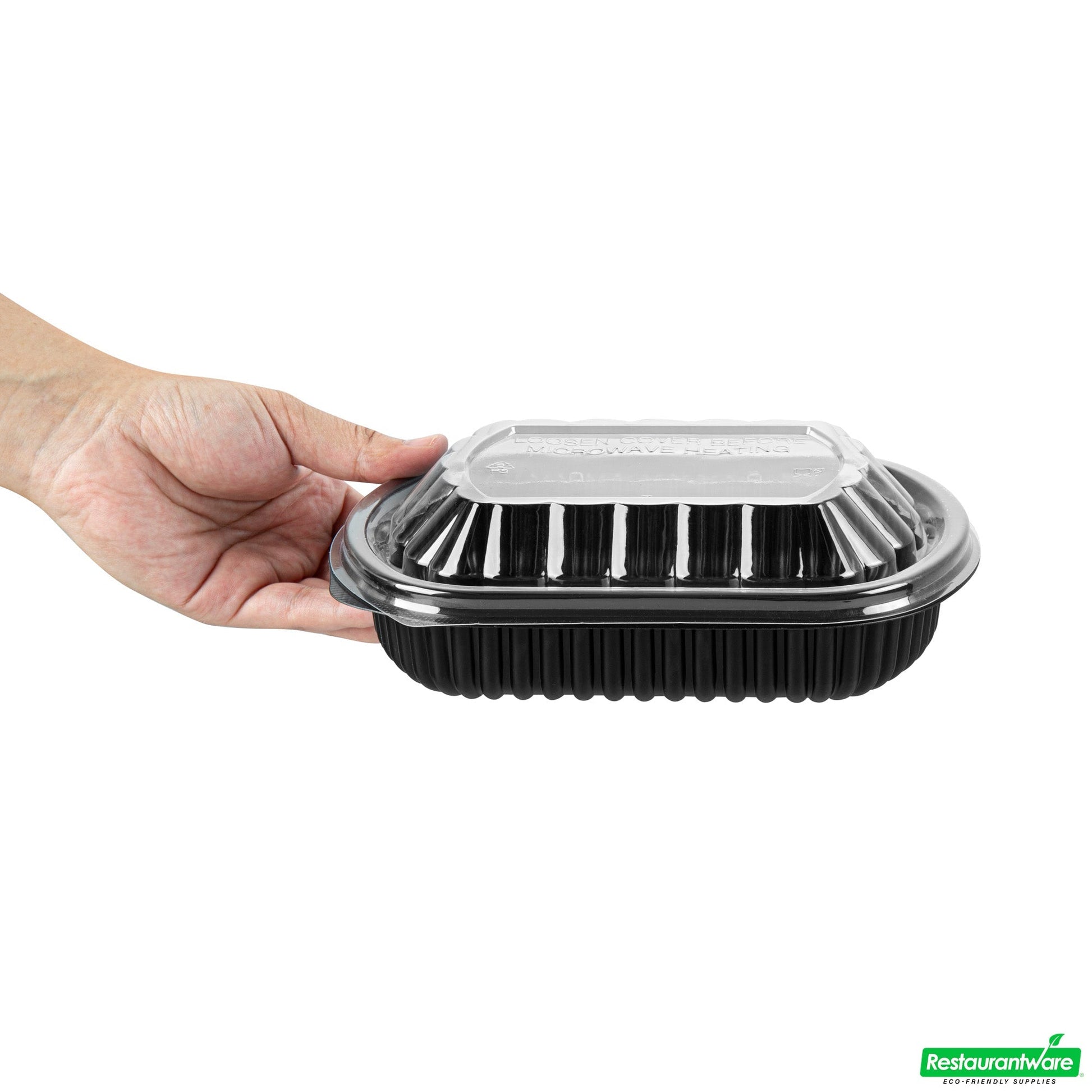 Wholesale Restaurantware 24 Oz Rectangle Black Plastic Food Container - with Clear Lid, Microwavable - 7 3/4" X 6 1/4" X 2 1/4" - 50 Count Box- Bulk