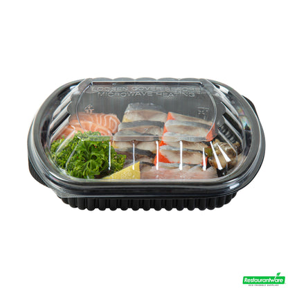 Wholesale Restaurantware 24 Oz Rectangle Black Plastic Food Container - with Clear Lid, Microwavable - 7 3/4" X 6 1/4" X 2 1/4" - 50 Count Box- Bulk