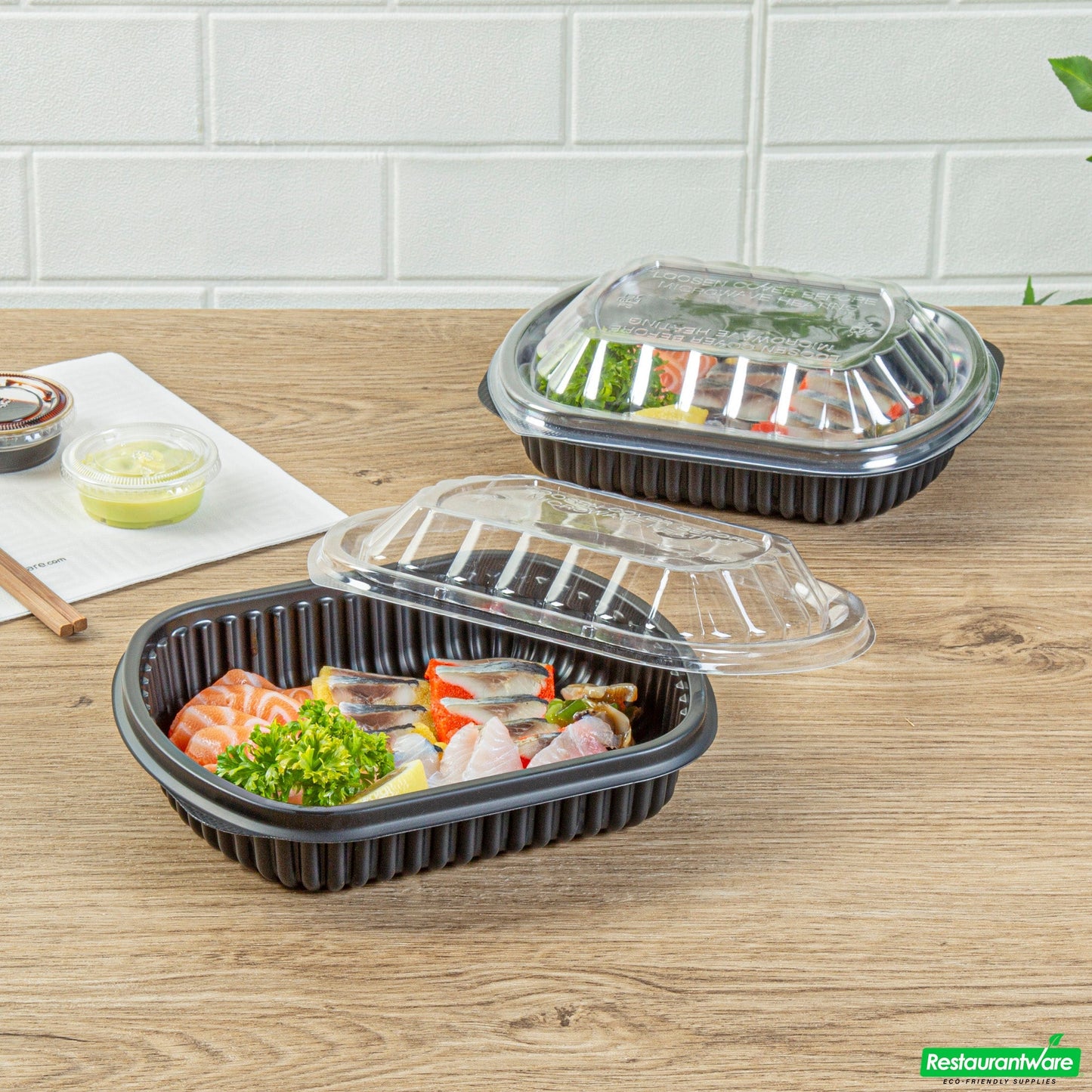 Wholesale Restaurantware 24 Oz Rectangle Black Plastic Food Container - with Clear Lid, Microwavable - 7 3/4" X 6 1/4" X 2 1/4" - 50 Count Box- Bulk