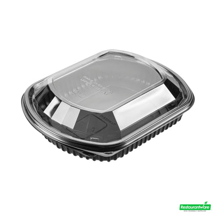 Wholesale Restaurantware 36 Oz Rectangle Black Plastic Food Container - with Clear Lid, Microwavable - 9 1/4" X 7 3/4" X 2 3/4" - 50 Count Box- Bulk