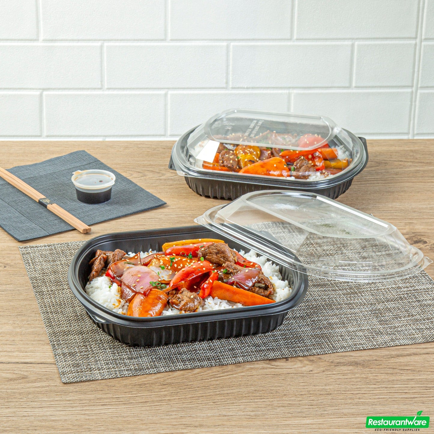 Wholesale Restaurantware 36 Oz Rectangle Black Plastic Food Container - with Clear Lid, Microwavable - 9 1/4" X 7 3/4" X 2 3/4" - 50 Count Box- Bulk