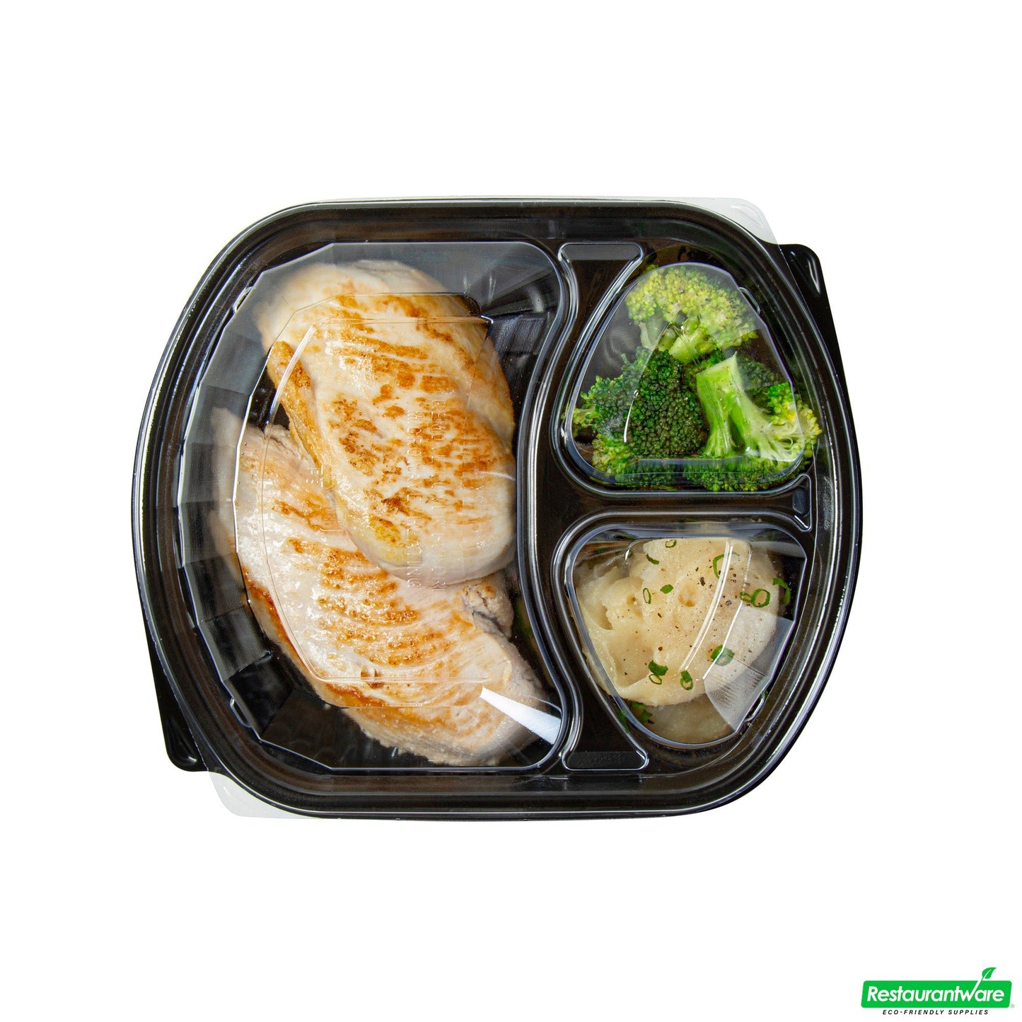 Wholesale Restaurantware 36 Oz Rectangle Black Plastic Food Container - with Clear Lid, Microwavable, 3 Compartments - 9 1/4" X 8" X 2 3/4" - 50 Count Box- Bulk