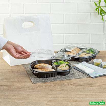 Wholesale Restaurantware 36 Oz Rectangle Black Plastic Food Container - with Clear Lid, Microwavable, 3 Compartments - 9 1/4" X 8" X 2 3/4" - 50 Count Box- Bulk