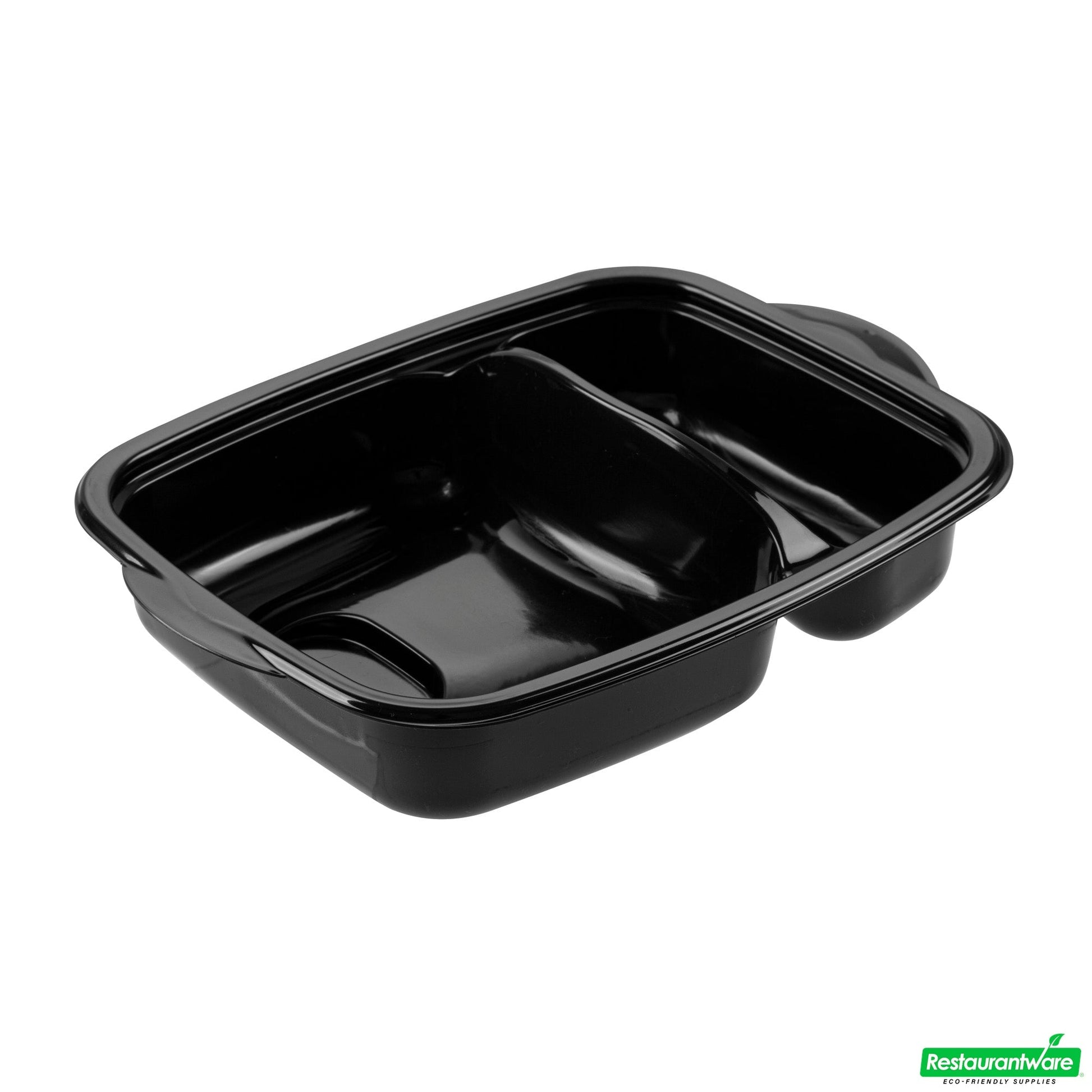 Wholesale Restaurantware 36 Oz Rectangle Black Plastic Food Container - with Clear Lid, Microwavable, 2 Compartments - 8 3/4" X 7" X 2 1/4" - 100 Count Box- Bulk