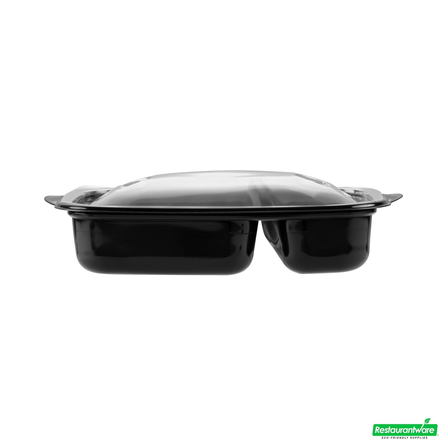 Wholesale Restaurantware 36 Oz Rectangle Black Plastic Food Container - with Clear Lid, Microwavable, 2 Compartments - 8 3/4" X 7" X 2 1/4" - 100 Count Box- Bulk