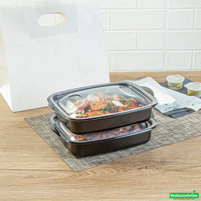 Wholesale Restaurantware 36 Oz Rectangle Black Plastic Food Container - with Clear Lid, Microwavable - 8 3/4" X 7" X 2 1/4" - 50 Count Box- Bulk