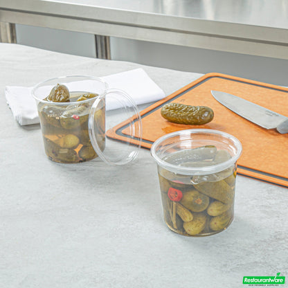 Wholesale Restaurantware Thermo Tek Round Clear Plastic Lid - Fits 8, 12, 16 and 24 Oz Deli Container - 25 Count Box- Bulk