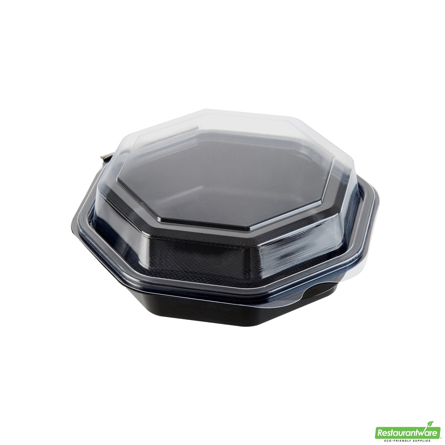 Wholesale Restaurantware Octagon Black Plastic Food Container - with Clear Lid - 6 1/4" X 6 1/4" X 2" - 100 Count Box- Bulk