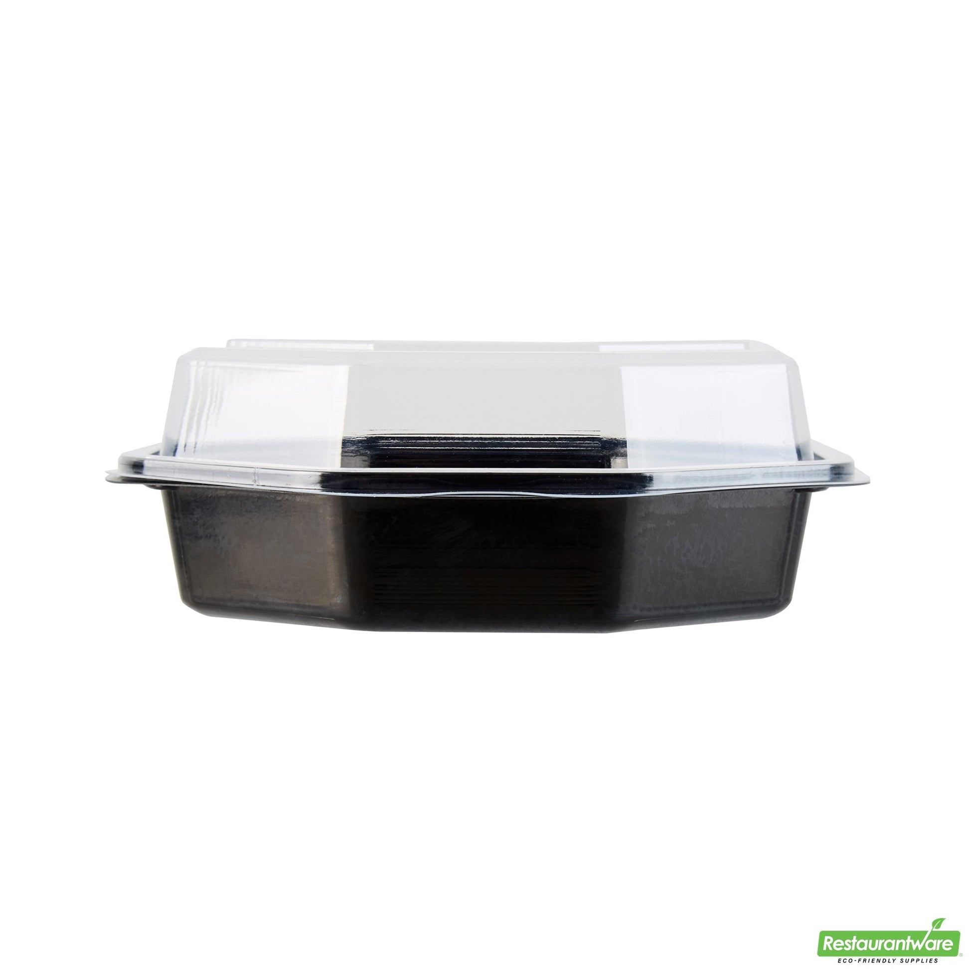 Wholesale Restaurantware Octagon Black Plastic Food Container - with Clear Lid - 6 1/4" X 6 1/4" X 2" - 100 Count Box- Bulk