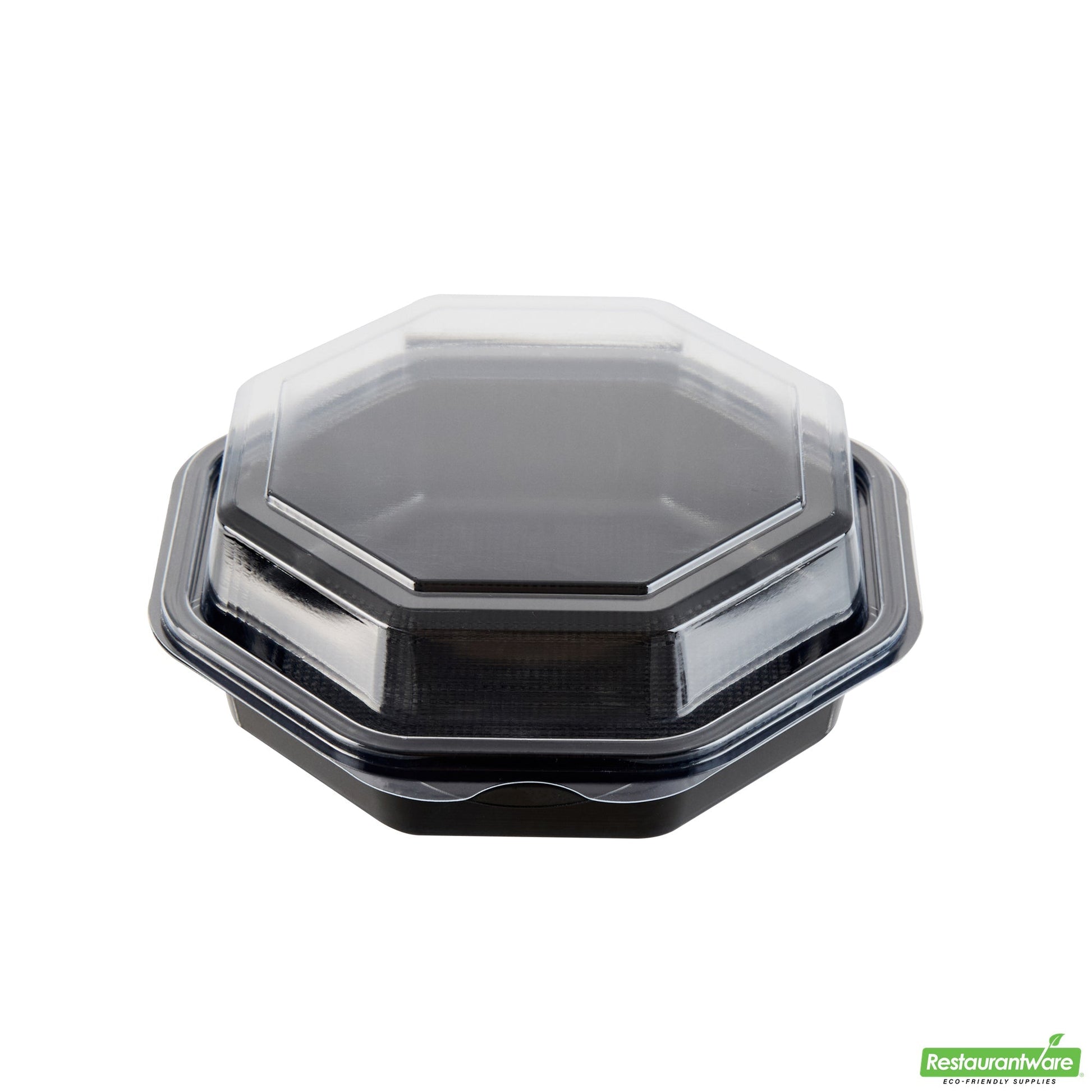 Wholesale Restaurantware Octagon Black Plastic Food Container - with Clear Lid - 6 1/4" X 6 1/4" X 2" - 100 Count Box- Bulk