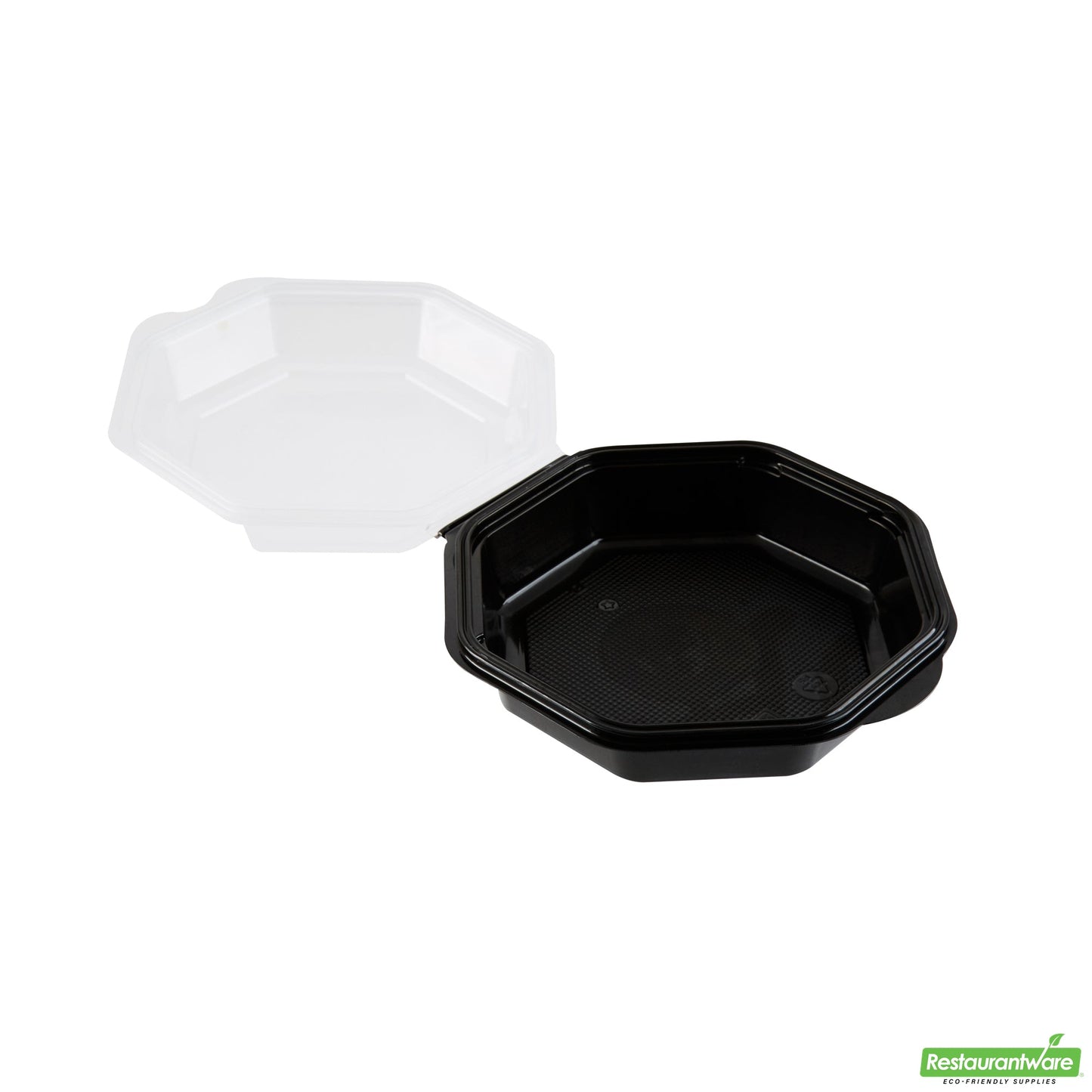 Wholesale Restaurantware Octagon Black Plastic Food Container - with Clear Lid - 6 1/4" X 6 1/4" X 2" - 100 Count Box- Bulk