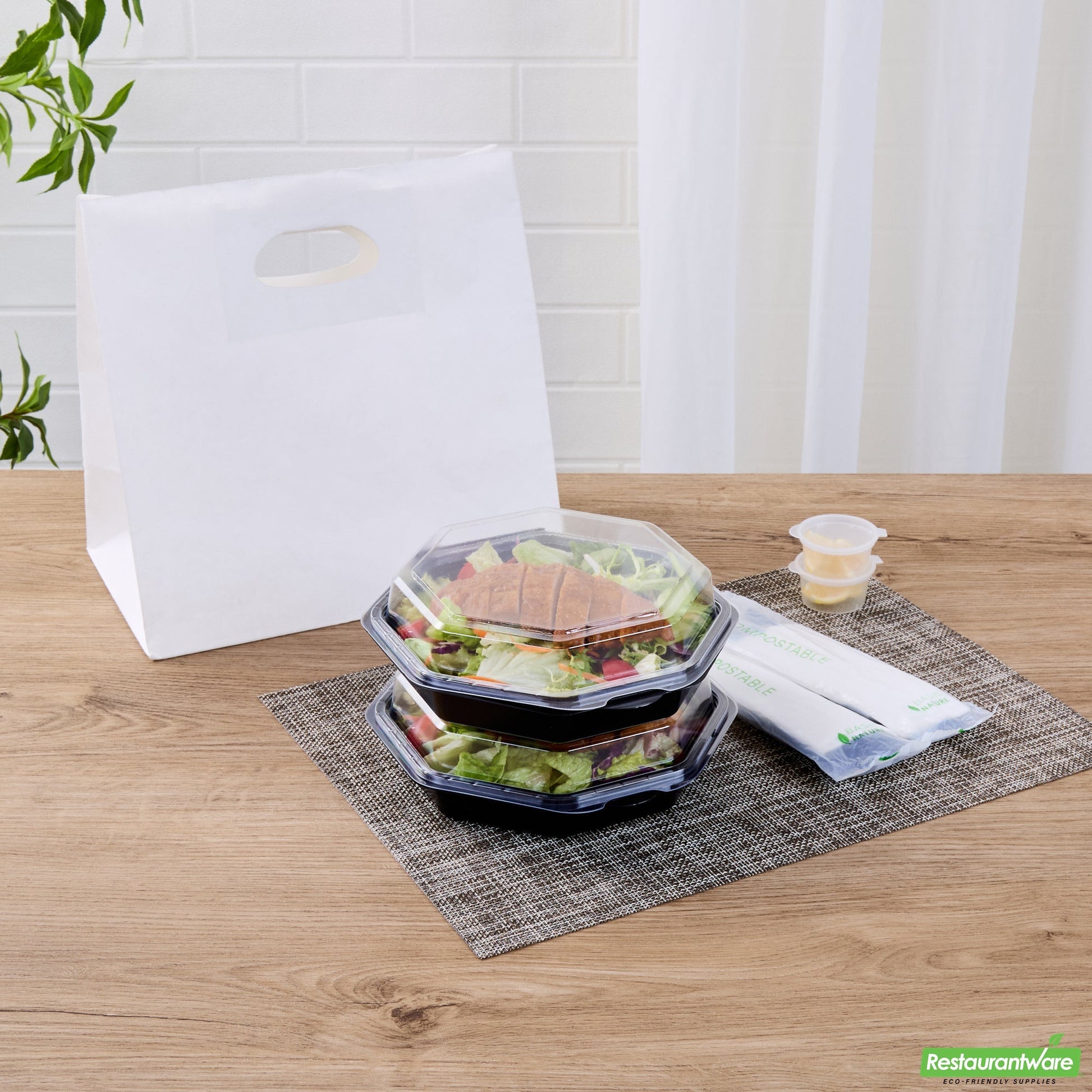 Wholesale Restaurantware Octagon Black Plastic Food Container - with Clear Lid - 7 1/2" X 7 1/2" X 2 1/4" - 100 Count Box- Bulk