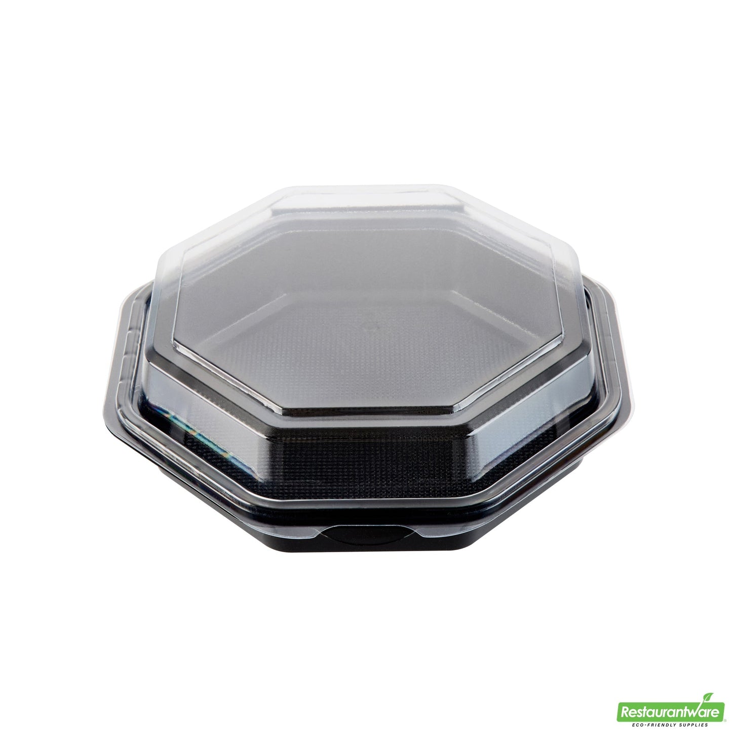 Wholesale Restaurantware Octagon Black Plastic Food Container - with Clear Lid - 7 1/2" X 7 1/2" X 2 1/4" - 100 Count Box- Bulk