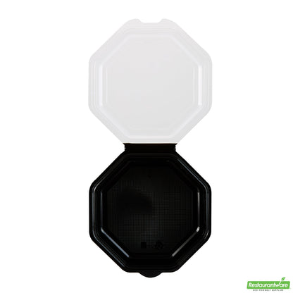 Wholesale Restaurantware Octagon Black Plastic Food Container - with Clear Lid - 7 1/2" X 7 1/2" X 2 1/4" - 100 Count Box- Bulk