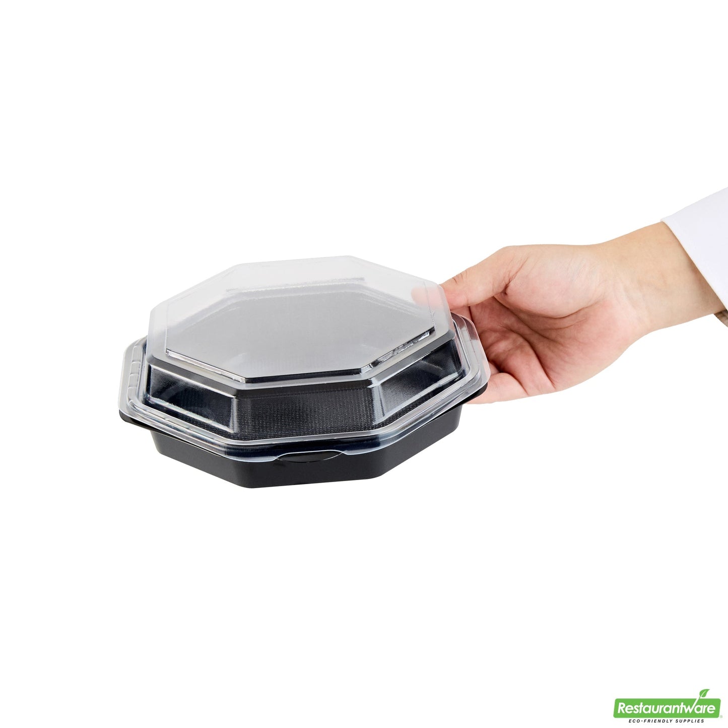 Wholesale Restaurantware Octagon Black Plastic Food Container - with Clear Lid - 7 1/2" X 7 1/2" X 2 1/4" - 100 Count Box- Bulk