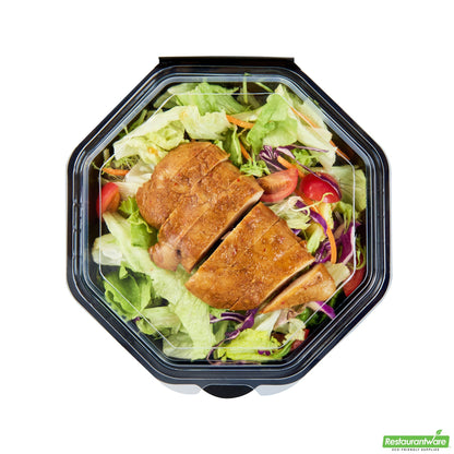 Wholesale Restaurantware Octagon Black Plastic Food Container - with Clear Lid - 7 1/2" X 7 1/2" X 2 1/4" - 100 Count Box- Bulk