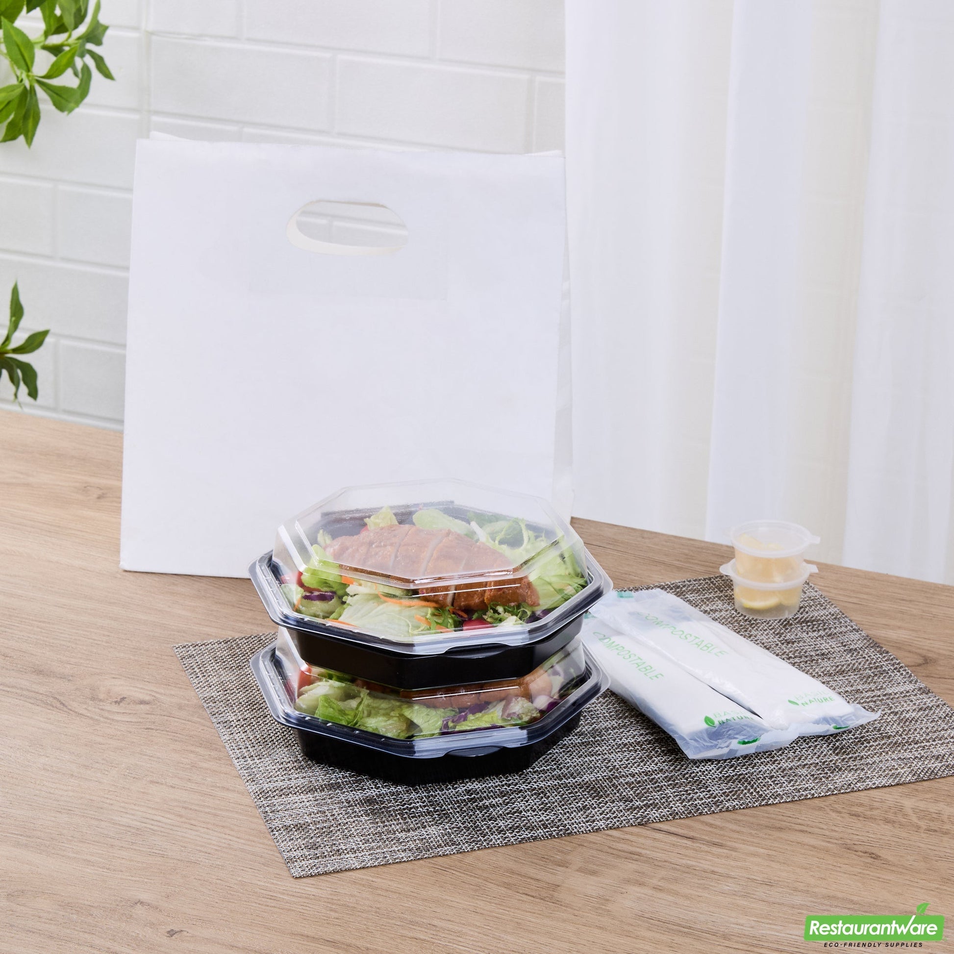Wholesale Restaurantware Octagon Black Plastic Food Container - with Clear Lid - 7 1/2" X 7 1/2" X 2 1/4" - 100 Count Box- Bulk