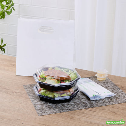 Wholesale Restaurantware Octagon Black Plastic Food Container - with Clear Lid - 7 1/2" X 7 1/2" X 2 1/4" - 100 Count Box- Bulk