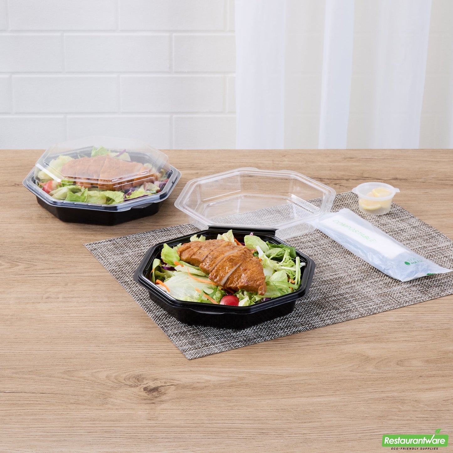 Wholesale Restaurantware Octagon Black Plastic Food Container - with Clear Lid - 7 1/2" X 7 1/2" X 2 1/4" - 100 Count Box- Bulk