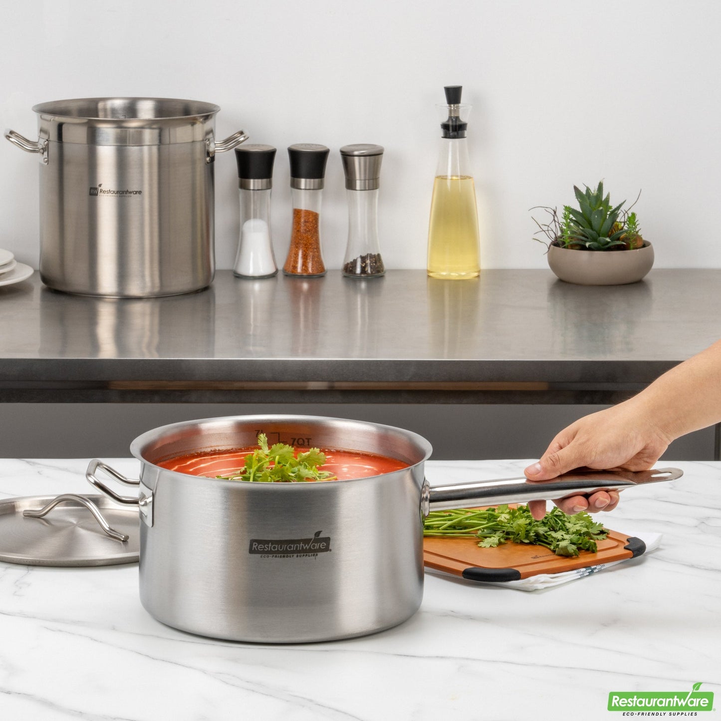 Wholesale Restaurantware Met Lux 7.5 Qt Stainless Steel Sauce Pan - Induction Ready, Dual Handle- Bulk
