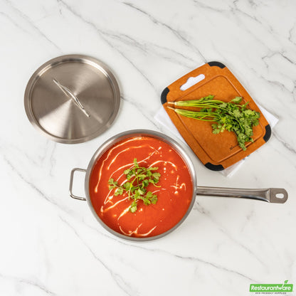 Wholesale Restaurantware Met Lux 7.5 Qt Stainless Steel Sauce Pan - Induction Ready, Dual Handle- Bulk